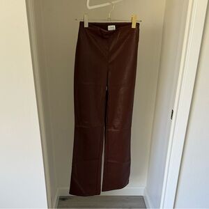 Aritzia Wilfred Chocolate Faux Leather Trousers